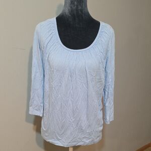 Talbots Light Blue Textured Scoop Neck 3/4 Sleeve Top Size MP Petite